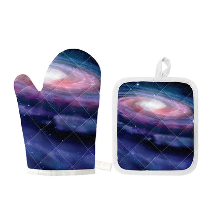 Spiral Milky Way Print Oven Mitt And Pot Holder Set