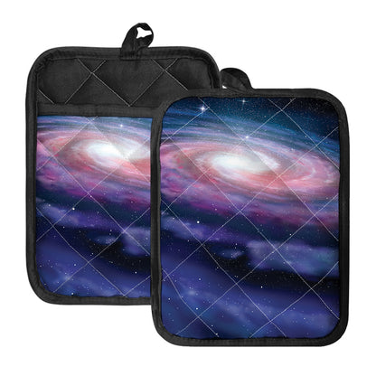 Spiral Milky Way Print Pot Holders With Pocket