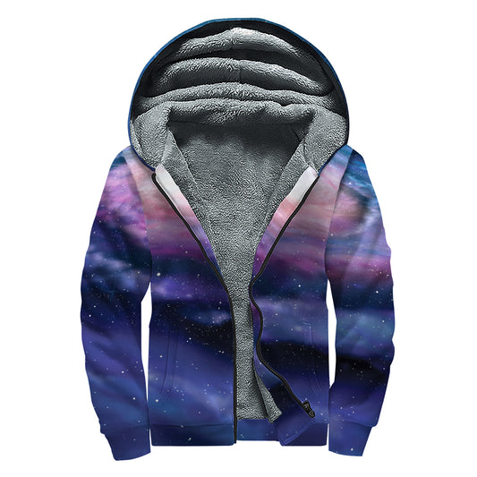 Spiral Milky Way Print Sherpa Lined Zip Up Hoodie