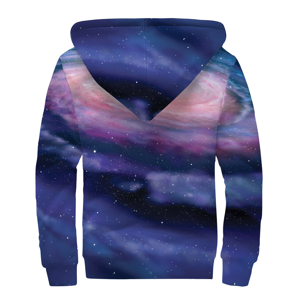 Spiral Milky Way Print Sherpa Lined Zip Up Hoodie