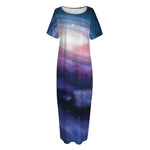 Spiral Milky Way Print Short Sleeve Long Nightdress