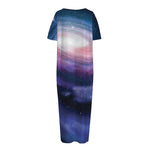 Spiral Milky Way Print Short Sleeve Long Nightdress