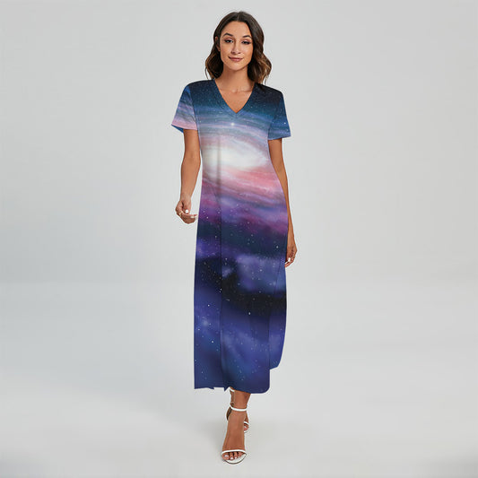 Spiral Milky Way Print Short Sleeve Maxi Dress