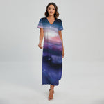 Spiral Milky Way Print Short Sleeve Maxi Dress