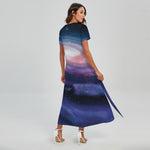 Spiral Milky Way Print Short Sleeve Maxi Dress