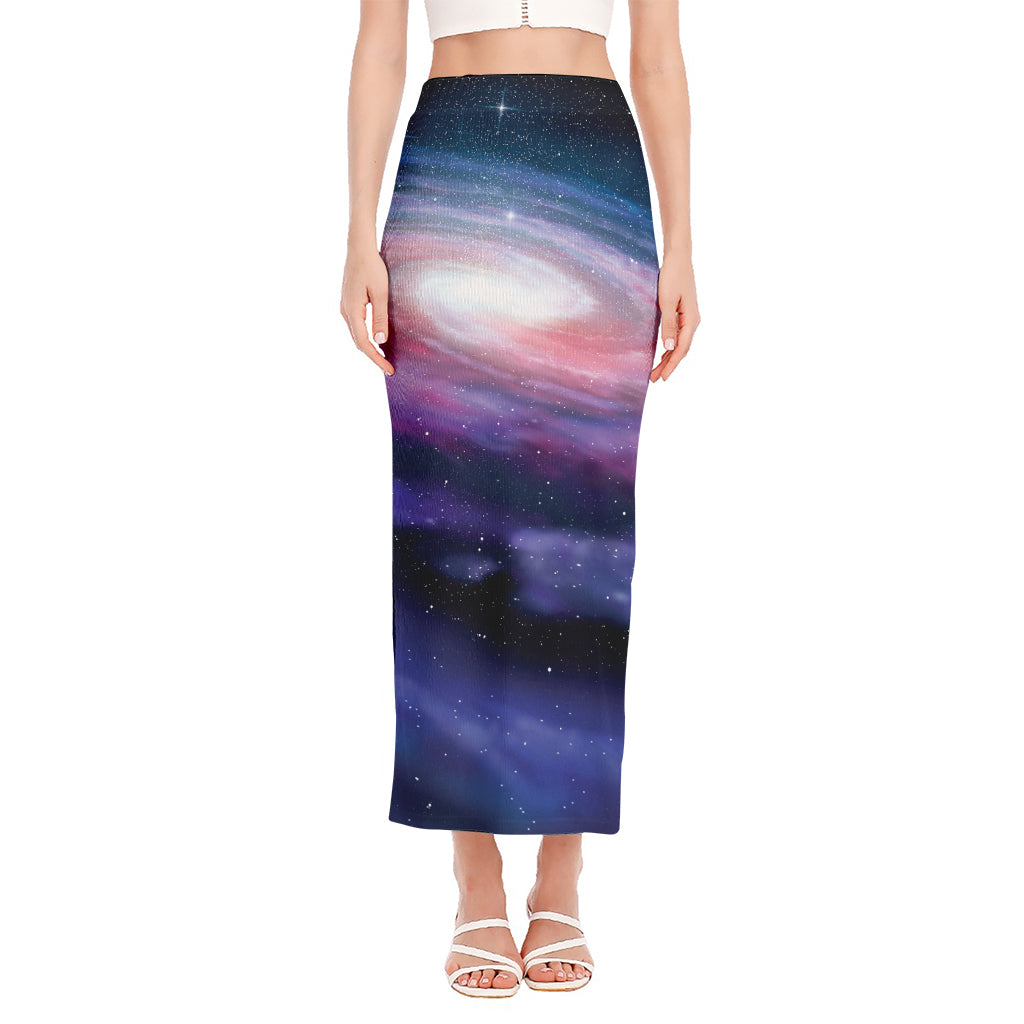 Spiral Milky Way Print Side Slit Maxi Skirt