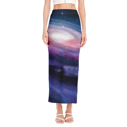 Spiral Milky Way Print Side Slit Maxi Skirt