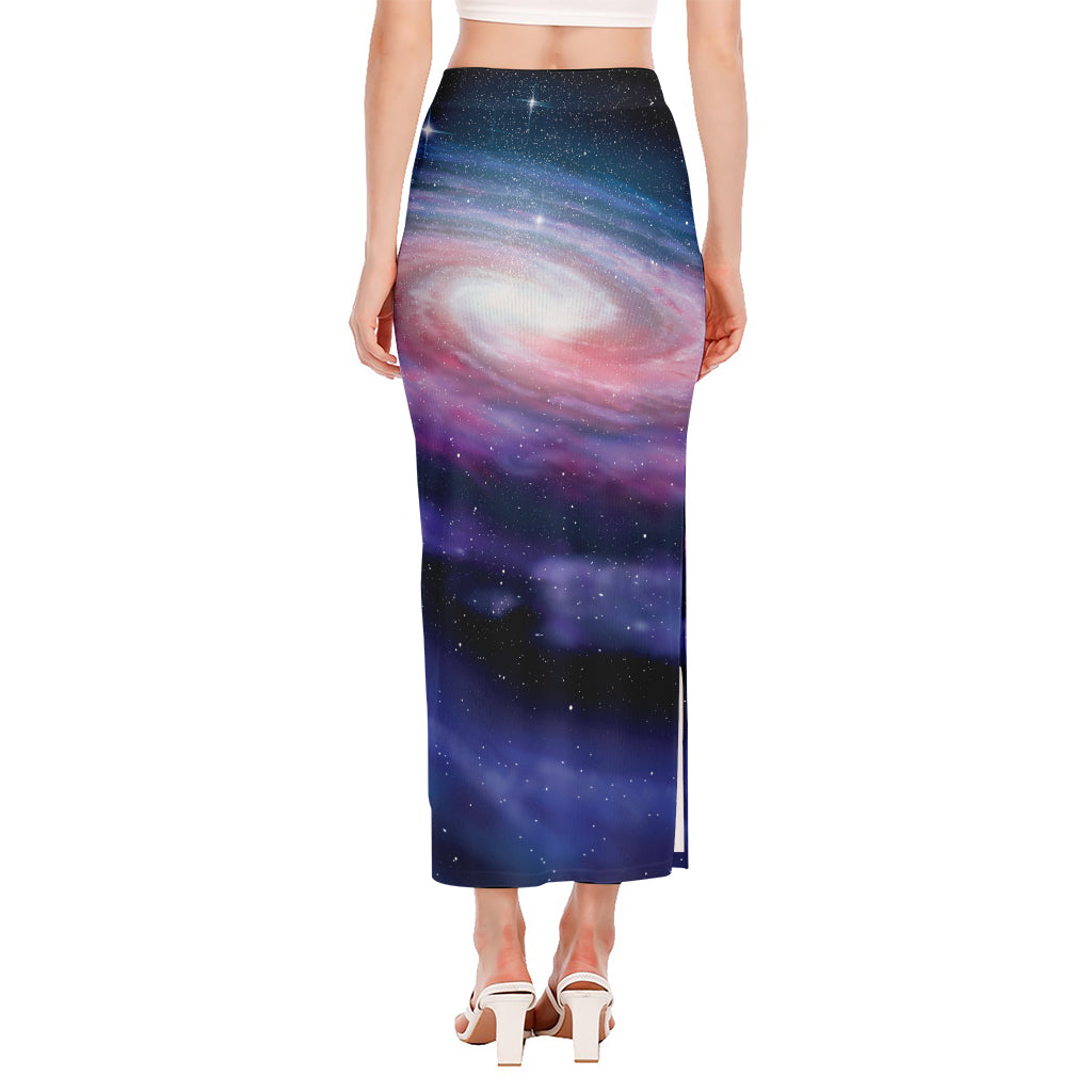 Spiral Milky Way Print Side Slit Maxi Skirt