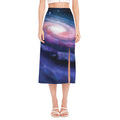 Spiral Milky Way Print Side Slit Midi Skirt