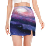 Spiral Milky Way Print Side Slit Mini Skirt