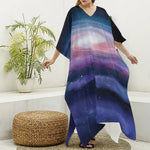 Spiral Milky Way Print Silk V-Neck Kaftan Dress
