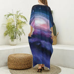 Spiral Milky Way Print Silk V-Neck Kaftan Dress