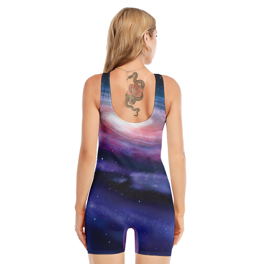 Spiral Milky Way Print Sleeveless One Piece Swimsuit