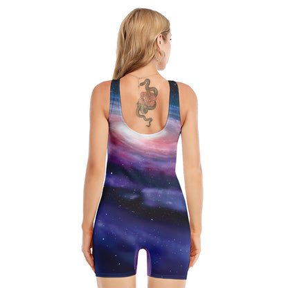 Spiral Milky Way Print Sleeveless One Piece Swimsuit