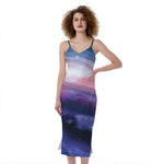 Spiral Milky Way Print Slim Fit Midi Cami Dress