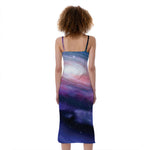 Spiral Milky Way Print Slim Fit Midi Cami Dress