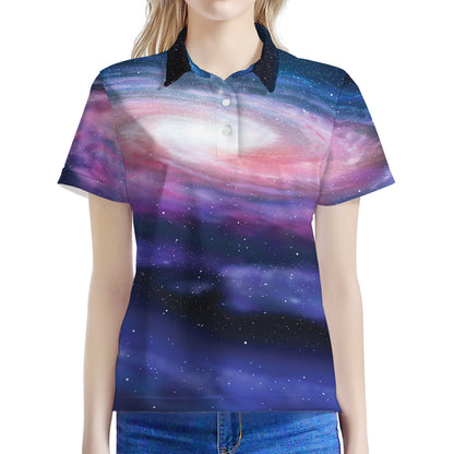 Spiral Milky Way Print Women's Polo Shirt