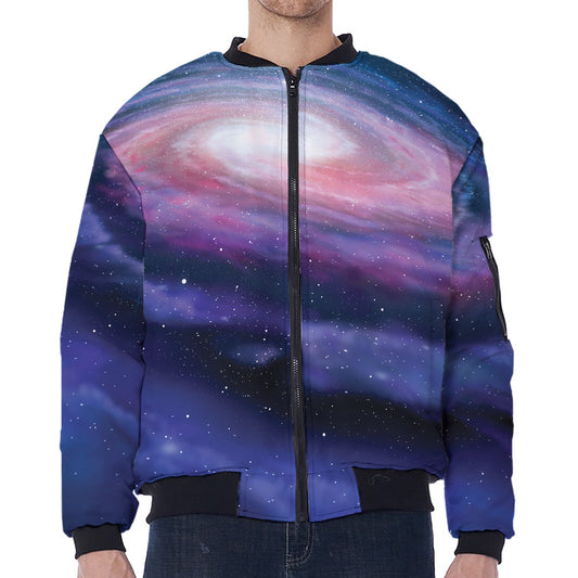 Spiral Milky Way Print Zip Sleeve Bomber Jacket