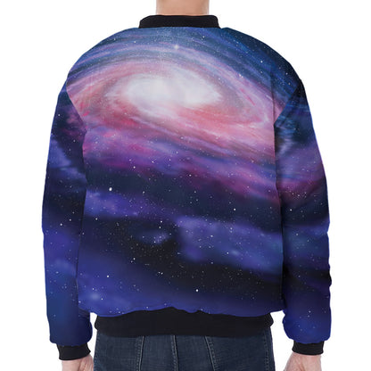 Spiral Milky Way Print Zip Sleeve Bomber Jacket