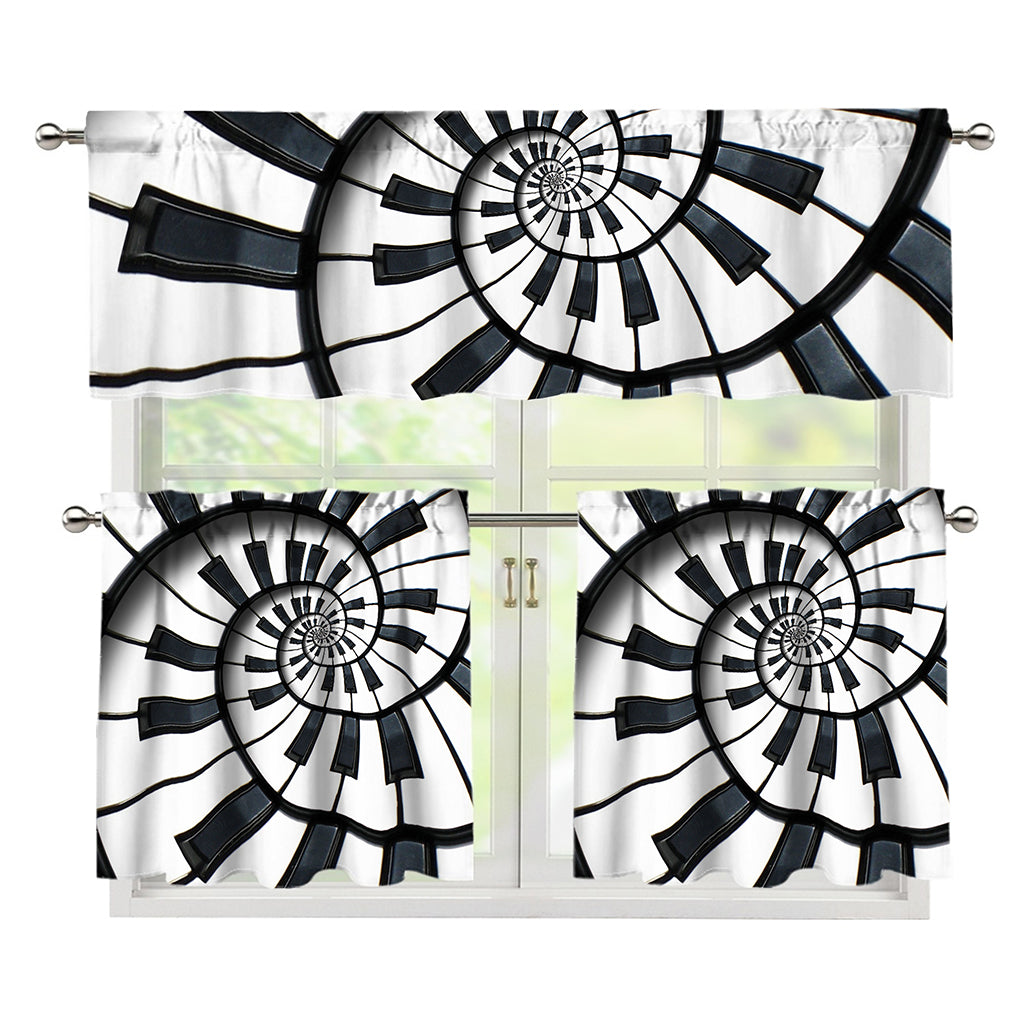 Spiral Piano Keyboard Print 3 Piece Kitchen Curtains
