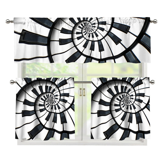 Spiral Piano Keyboard Print 3 Piece Kitchen Curtains