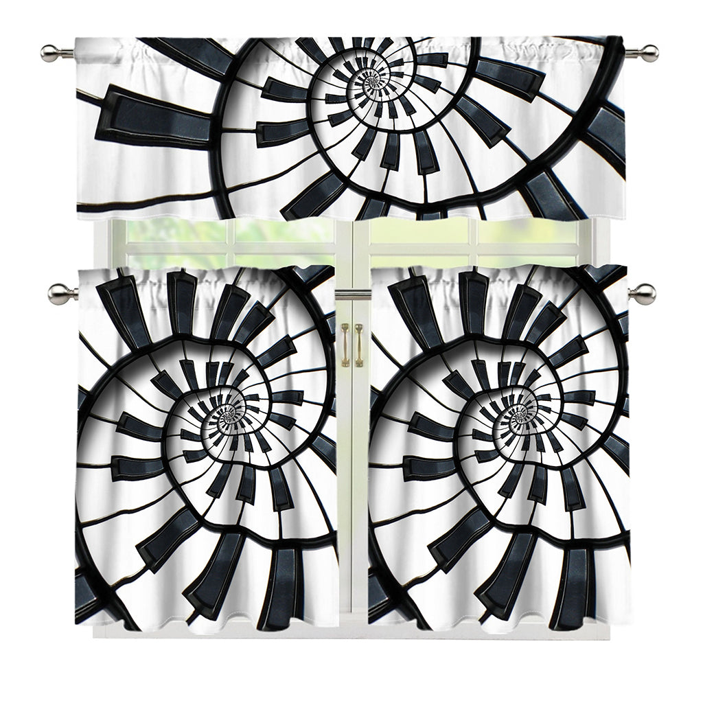 Spiral Piano Keyboard Print 3 Piece Kitchen Curtains