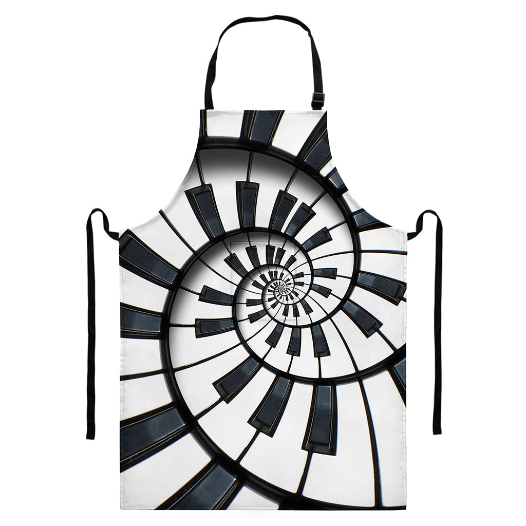 Spiral Piano Keyboard Print Bib Apron With Pocket