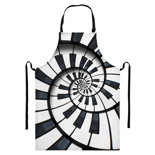 Spiral Piano Keyboard Print Bib Apron With Pocket