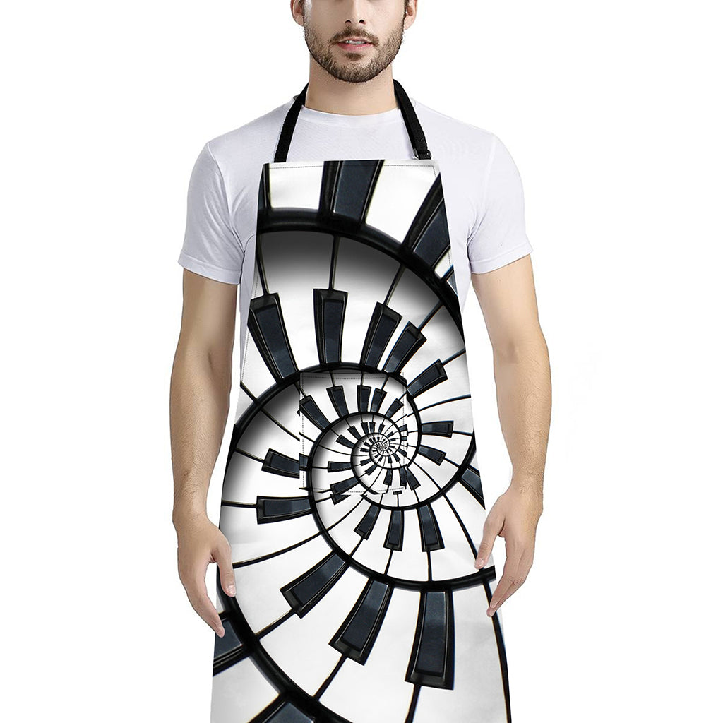 Spiral Piano Keyboard Print Bib Apron With Pocket