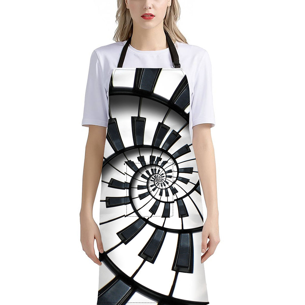 Spiral Piano Keyboard Print Bib Apron With Pocket