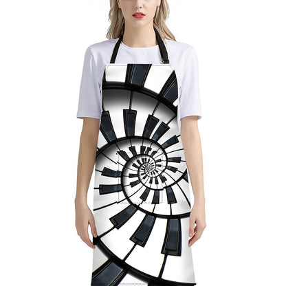 Spiral Piano Keyboard Print Bib Apron With Pocket
