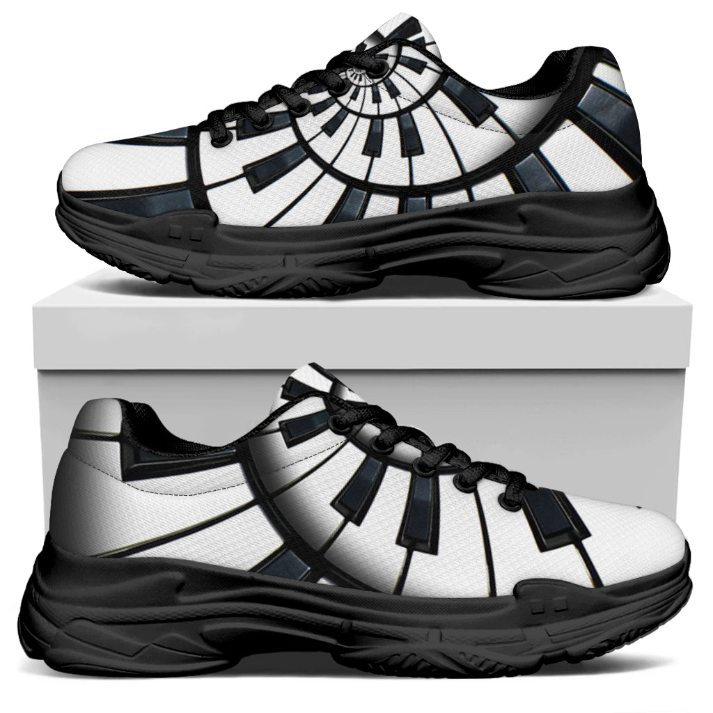 Spiral Piano Keyboard Print Black Chunky Shoes