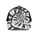 Spiral Piano Keyboard Print Black Mesh Trucker Hat