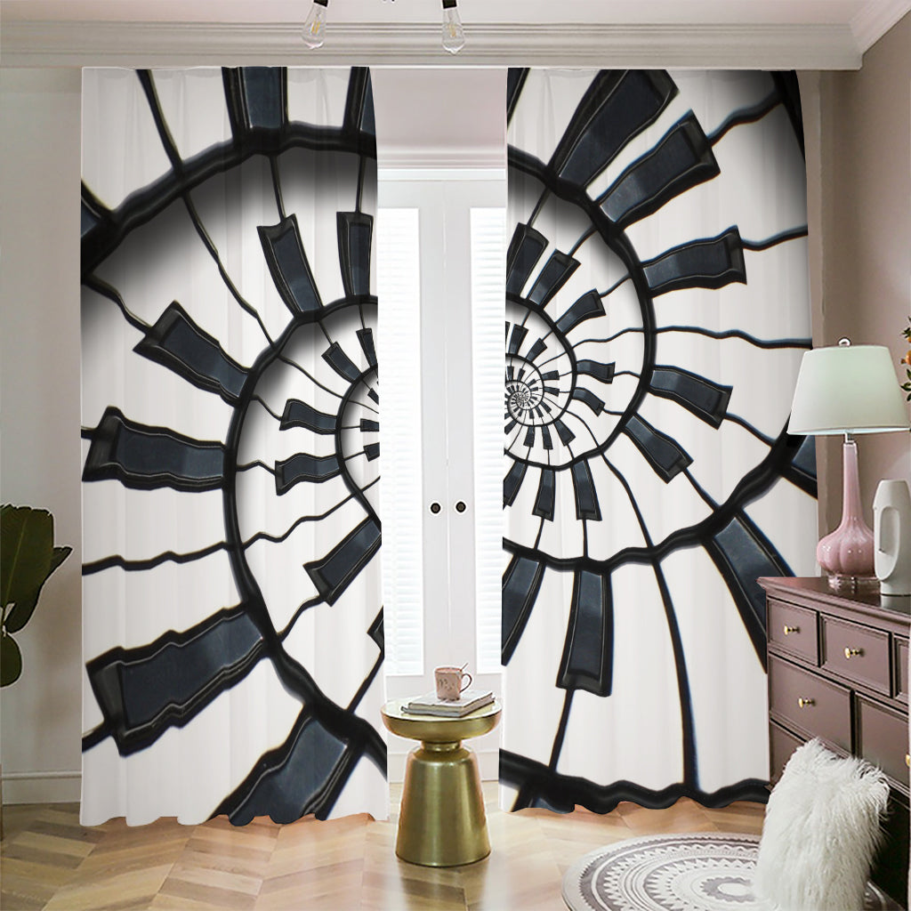 Spiral Piano Keyboard Print Blackout Pencil Pleat Curtains