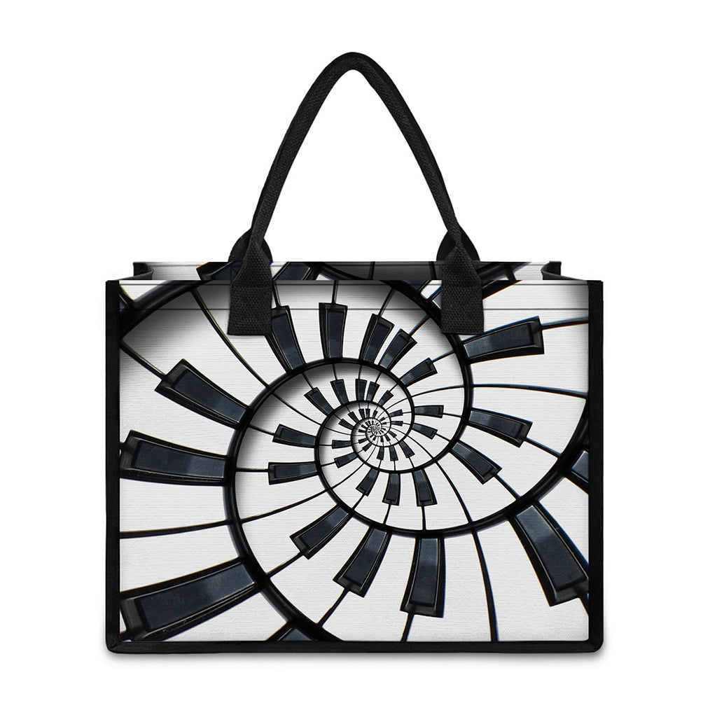 Spiral Piano Keyboard Print Canvas Tote Bag