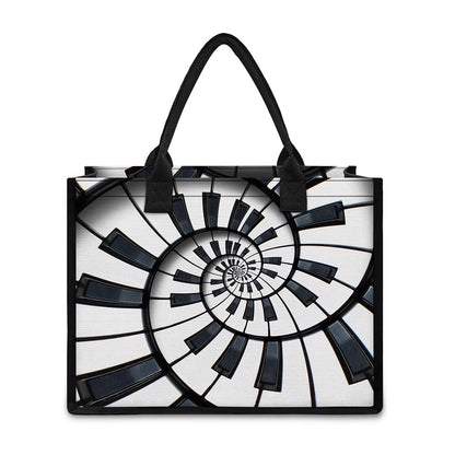 Spiral Piano Keyboard Print Canvas Tote Bag