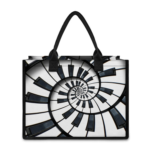 Spiral Piano Keyboard Print Canvas Tote Bag