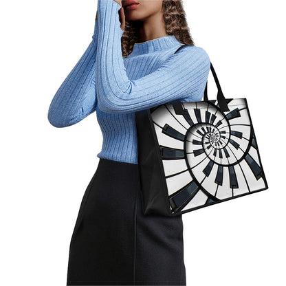 Spiral Piano Keyboard Print Canvas Tote Bag