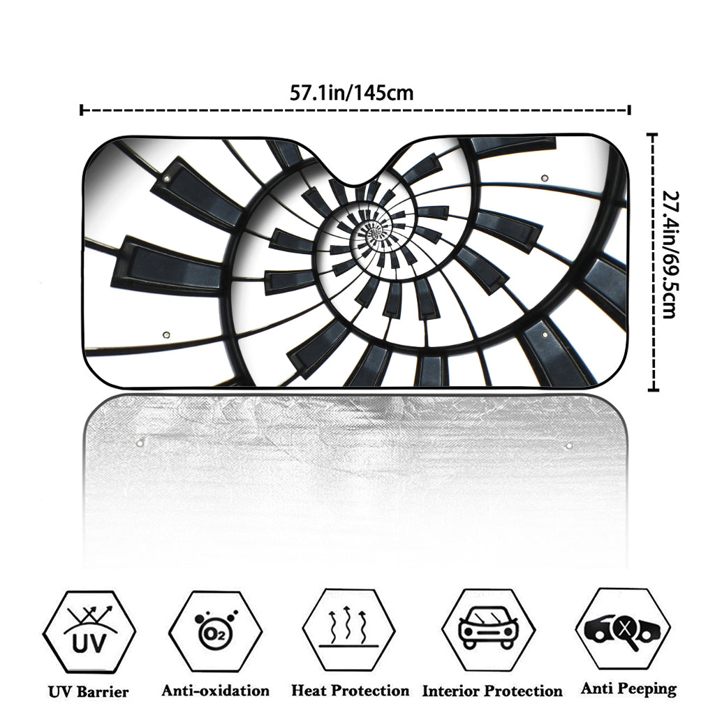 Spiral Piano Keyboard Print Car Windshield Sun Shade