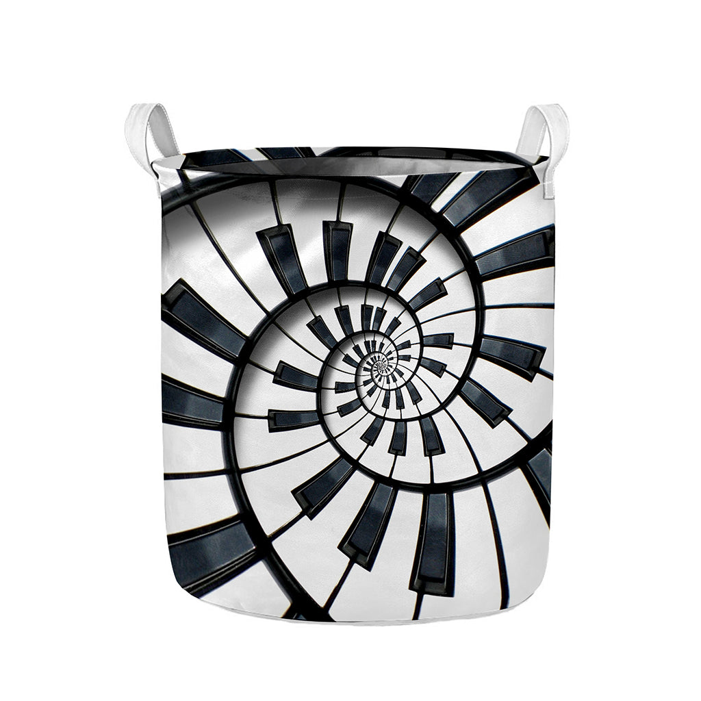 Spiral Piano Keyboard Print Collapsible Laundry Basket