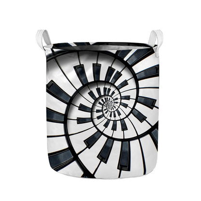 Spiral Piano Keyboard Print Collapsible Laundry Basket