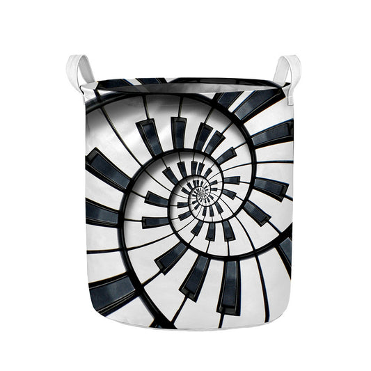 Spiral Piano Keyboard Print Collapsible Laundry Basket