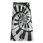 Spiral Piano Keyboard Print Cotton Front Slit Maxi Skirt