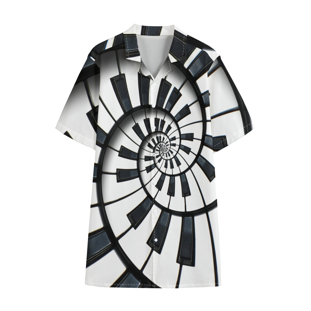 Spiral Piano Keyboard Print Cotton Hawaiian Shirt