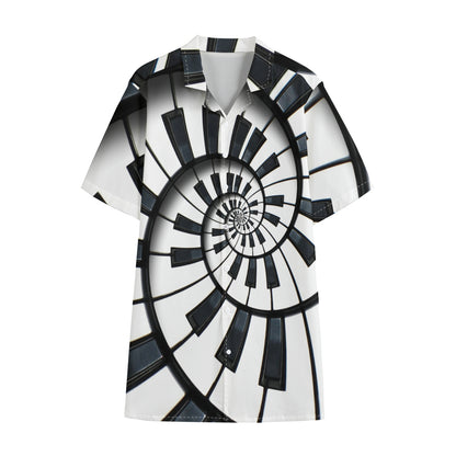 Spiral Piano Keyboard Print Cotton Hawaiian Shirt