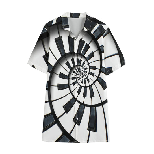 Spiral Piano Keyboard Print Cotton Hawaiian Shirt