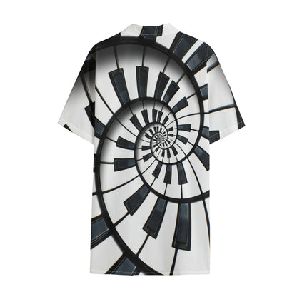 Spiral Piano Keyboard Print Cotton Hawaiian Shirt