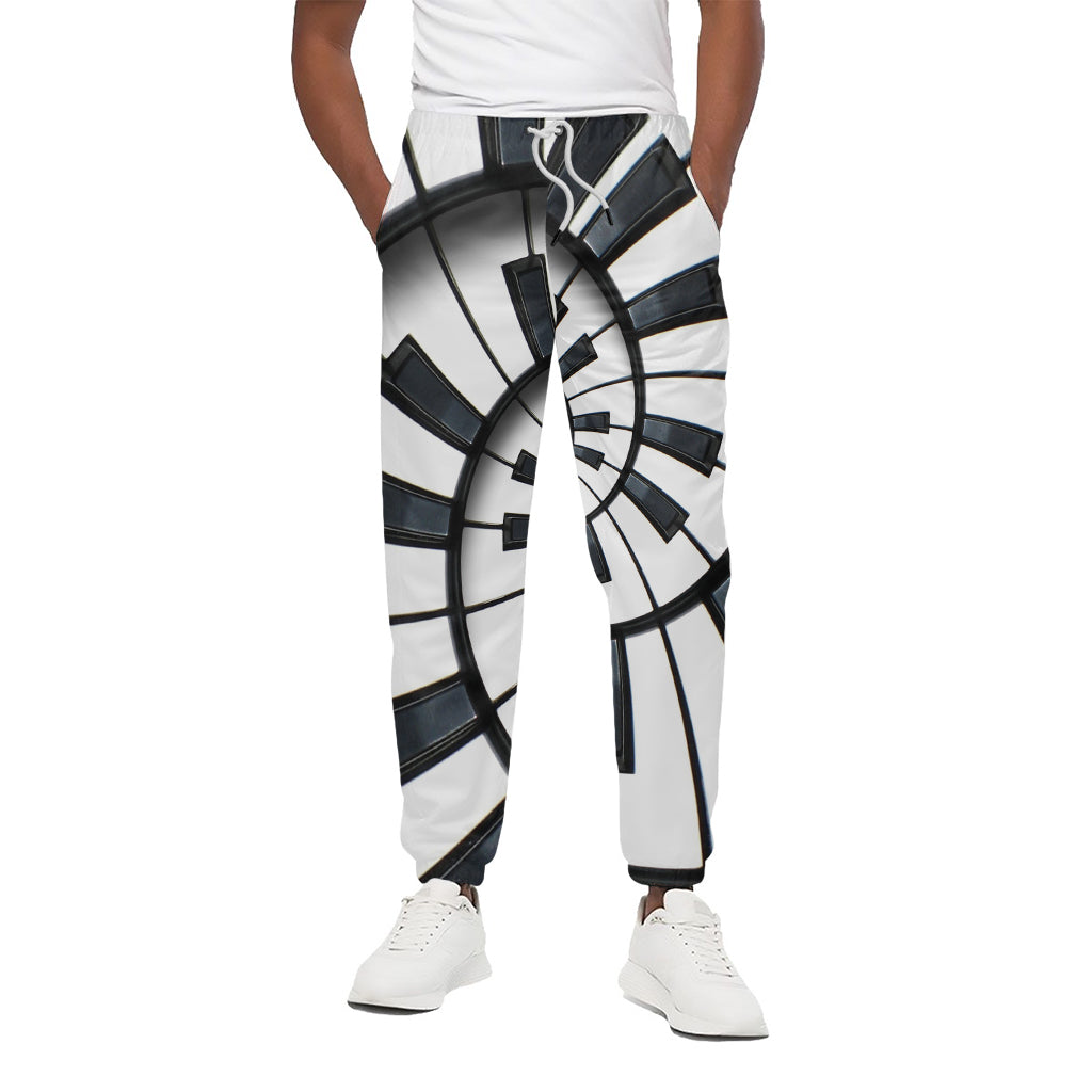 Spiral Piano Keyboard Print Cotton Pants