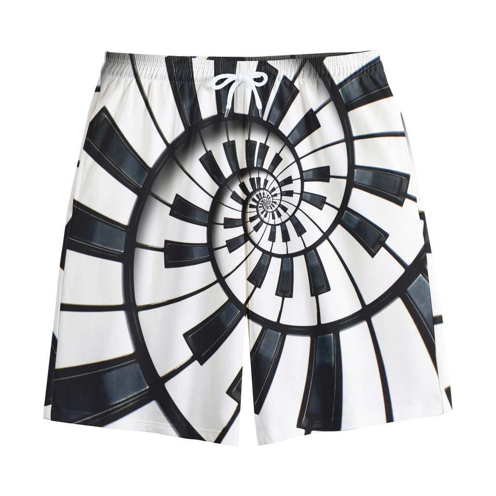 Spiral Piano Keyboard Print Cotton Shorts