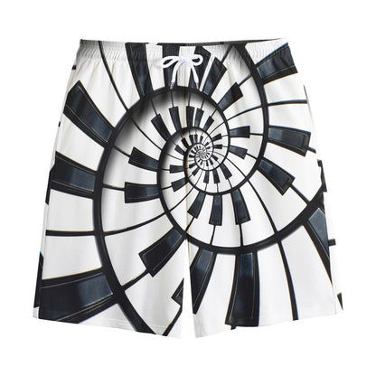 Spiral Piano Keyboard Print Cotton Shorts